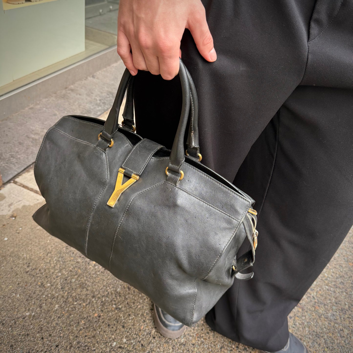 Yves Saint Laurent Black Lambskin Cabas Handbag