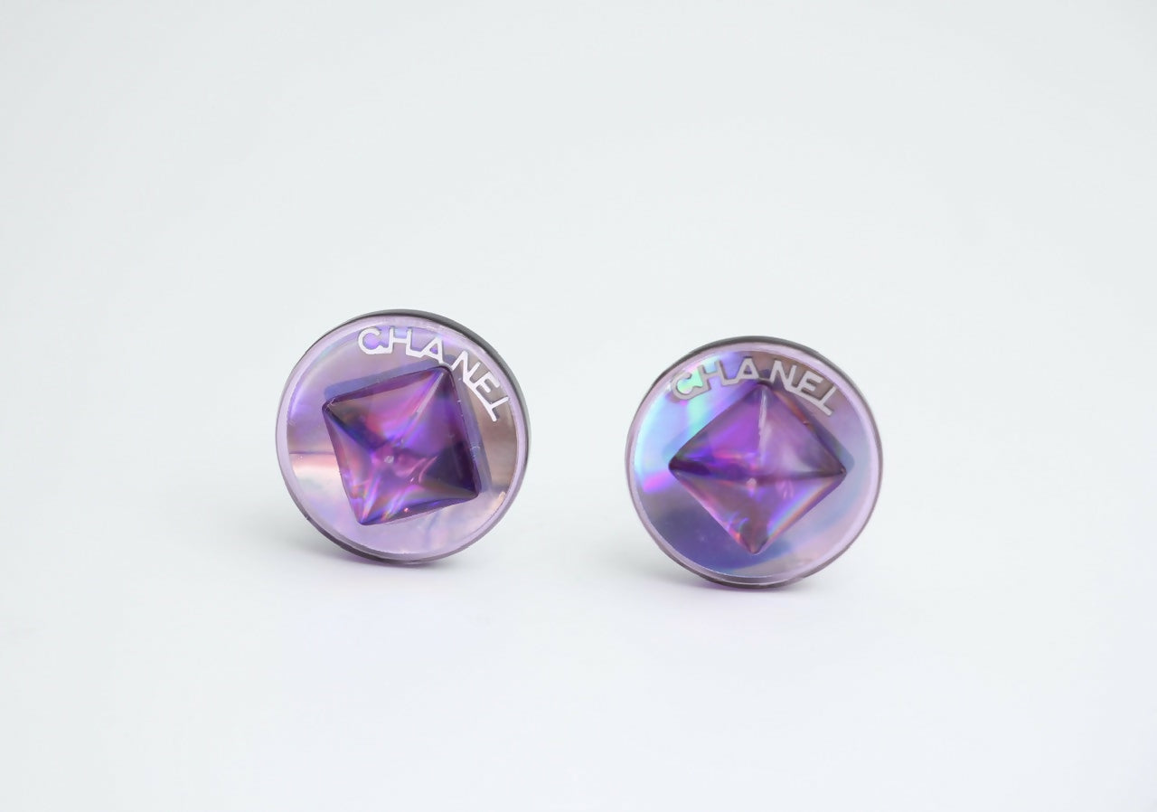 Chanel Vintage 00T Resin Iridescent Purple Clip-on Earrings