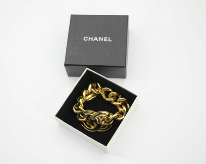 Chanel Vintage 94P Gold-plated CC Wave Rotating Lock Bracelet