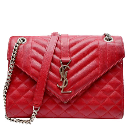 YVES SAINT LAURENT Envelope Flap Matelasse Leather Shoulder Bag Red