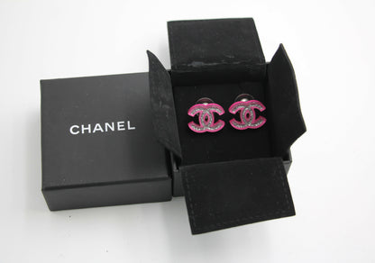 Chanel 2018 Resin Silver Glitter Pink Stud Earrings