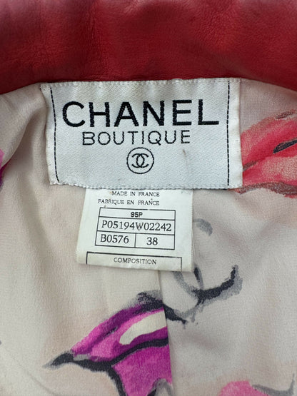 Chanel Vintage 1995 Barbie Red Leather Cropped Jacket