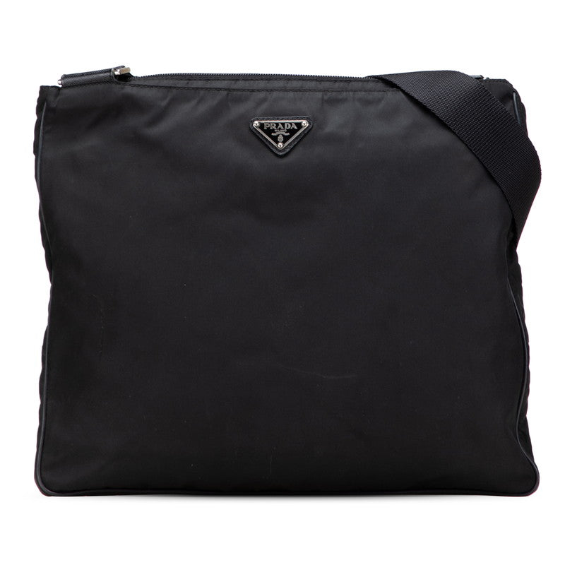 Prada Saffiano Triangle Logo Plate Nylon Leather Shoulder Bag
