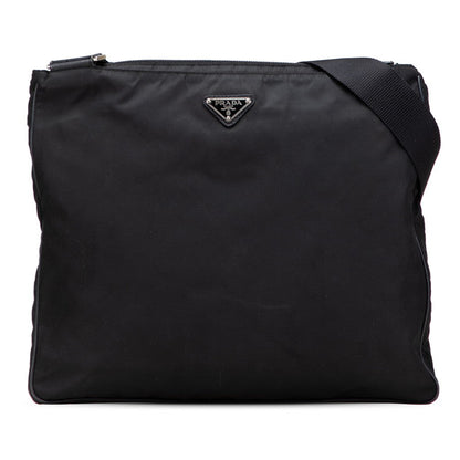 Prada Saffiano Triangle Logo Plate Nylon Leather Shoulder Bag