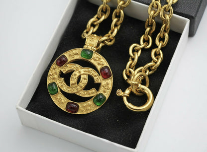 Chanel Vintage 94A Grapevine Gold Plated Medal Long Necklace