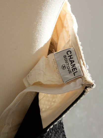 Chanel Vintage S/S 1987 White Black Sequin Embellished Bow Bustier Mini Dress