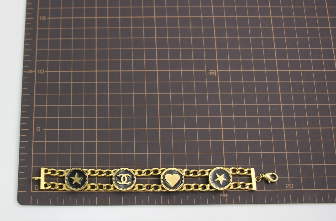 Chanel Vintage 01P Gold-plated & Enamel Star Heart Coin Bracelet