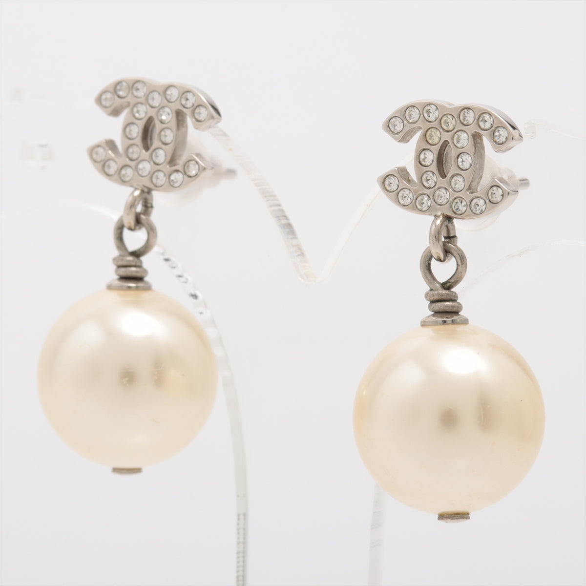 Chanel CC Pearl Drop Earrings Silver (Costume Jewellery)