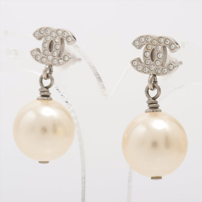 Chanel CC Pearl Drop Earrings Silver (Costume Jewellery)
