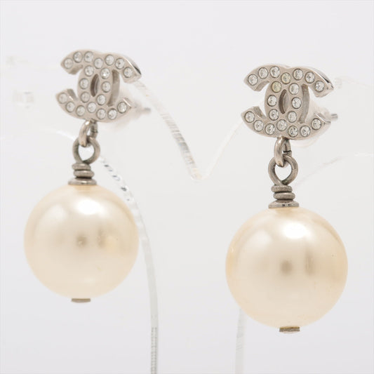 Chanel CC Pearl Drop Earrings Silver (Costume Jewellery)