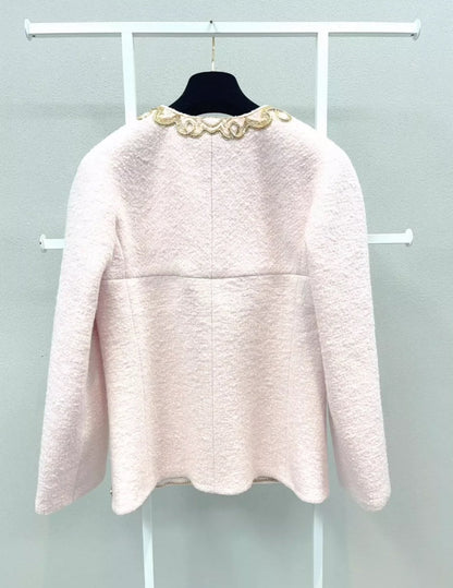 Chanel 21A Embroidered wool tweed pale pink & gold