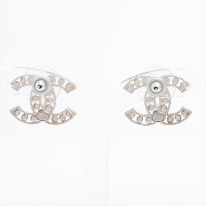 Chanel Coco Logo Silver Rhinestone Earrings Costume Jewellery