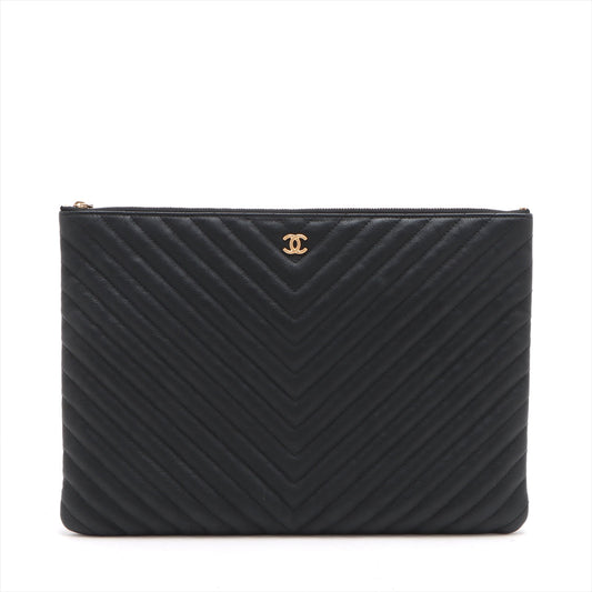 Chanel Classic Pouch Large Chevron Black Pouch Black