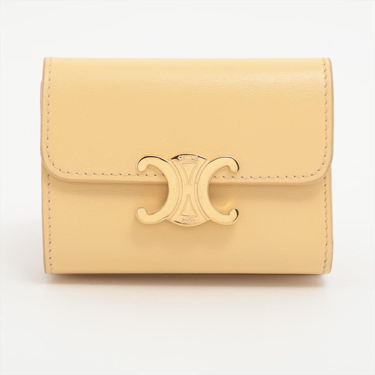 CELINE Triomphe Compact Wallet Coin Purse Leather Compact Wallet Yellow