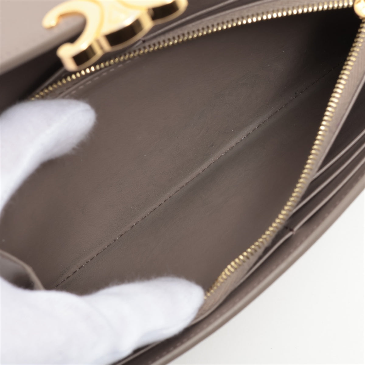 CELINE Triomphe Leather Large Long Wallet Taupe