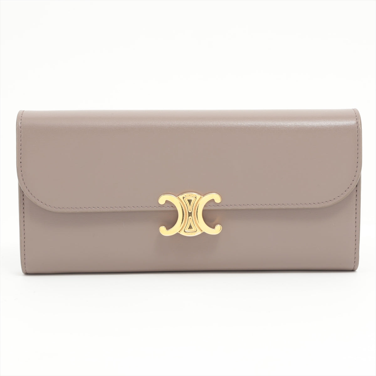 CELINE Triomphe Leather Large Long Wallet Taupe