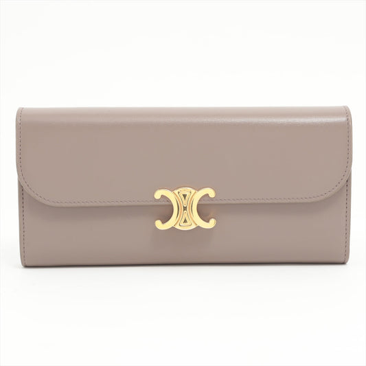CELINE Triomphe Leather Large Long Wallet Taupe