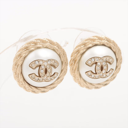 Chanel Coco Pearl Rhinestone Gold Stud Earrings Costume Jewellery