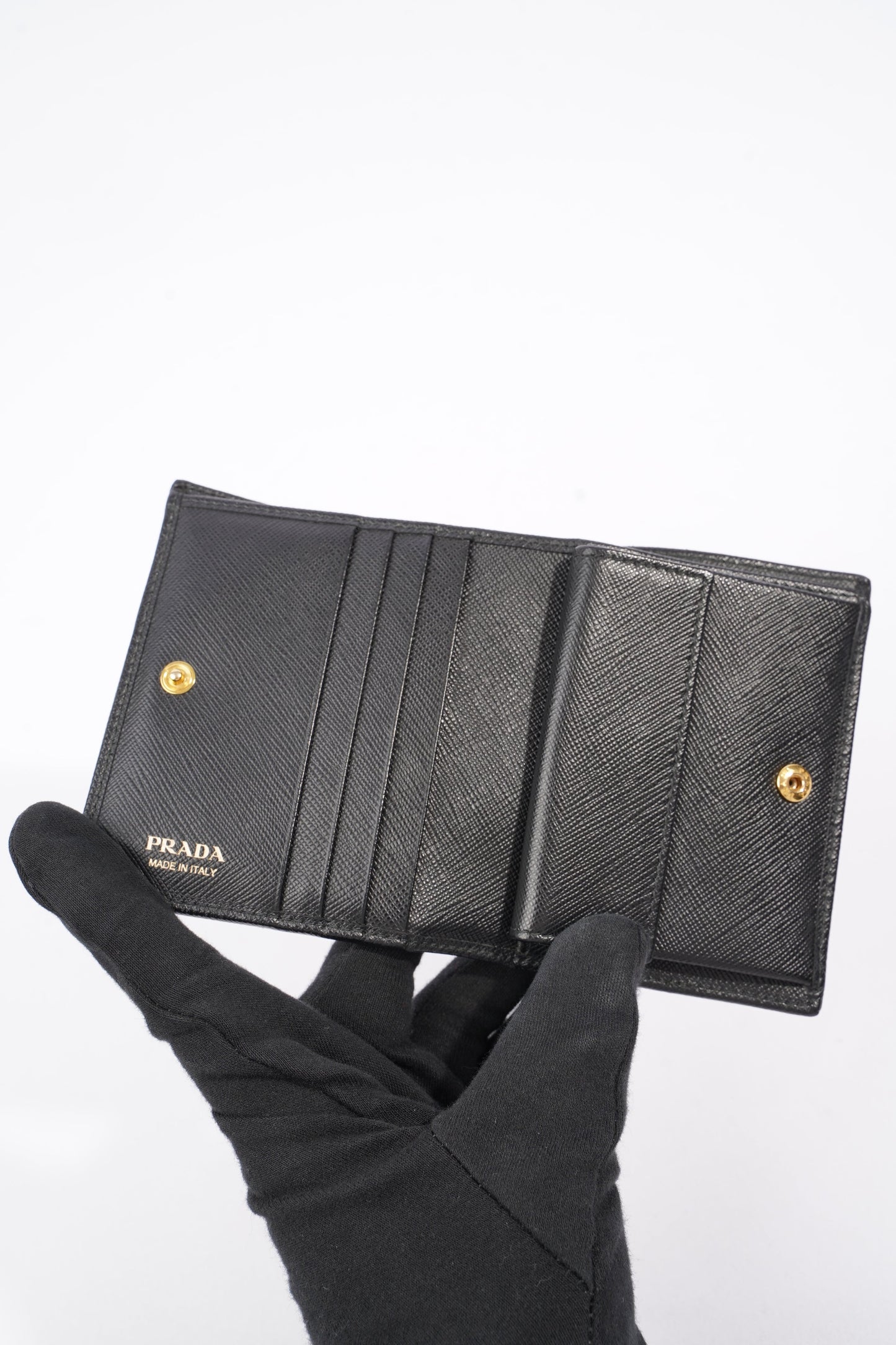 Prada Compact Wallet Black Saffiano Leather