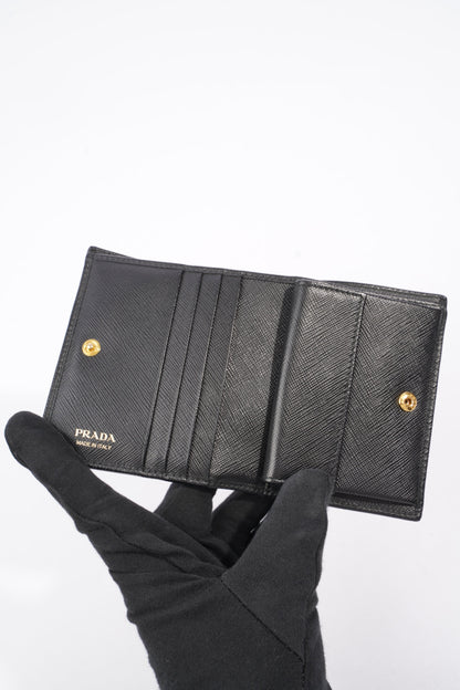 Prada Compact Wallet Black Saffiano Leather