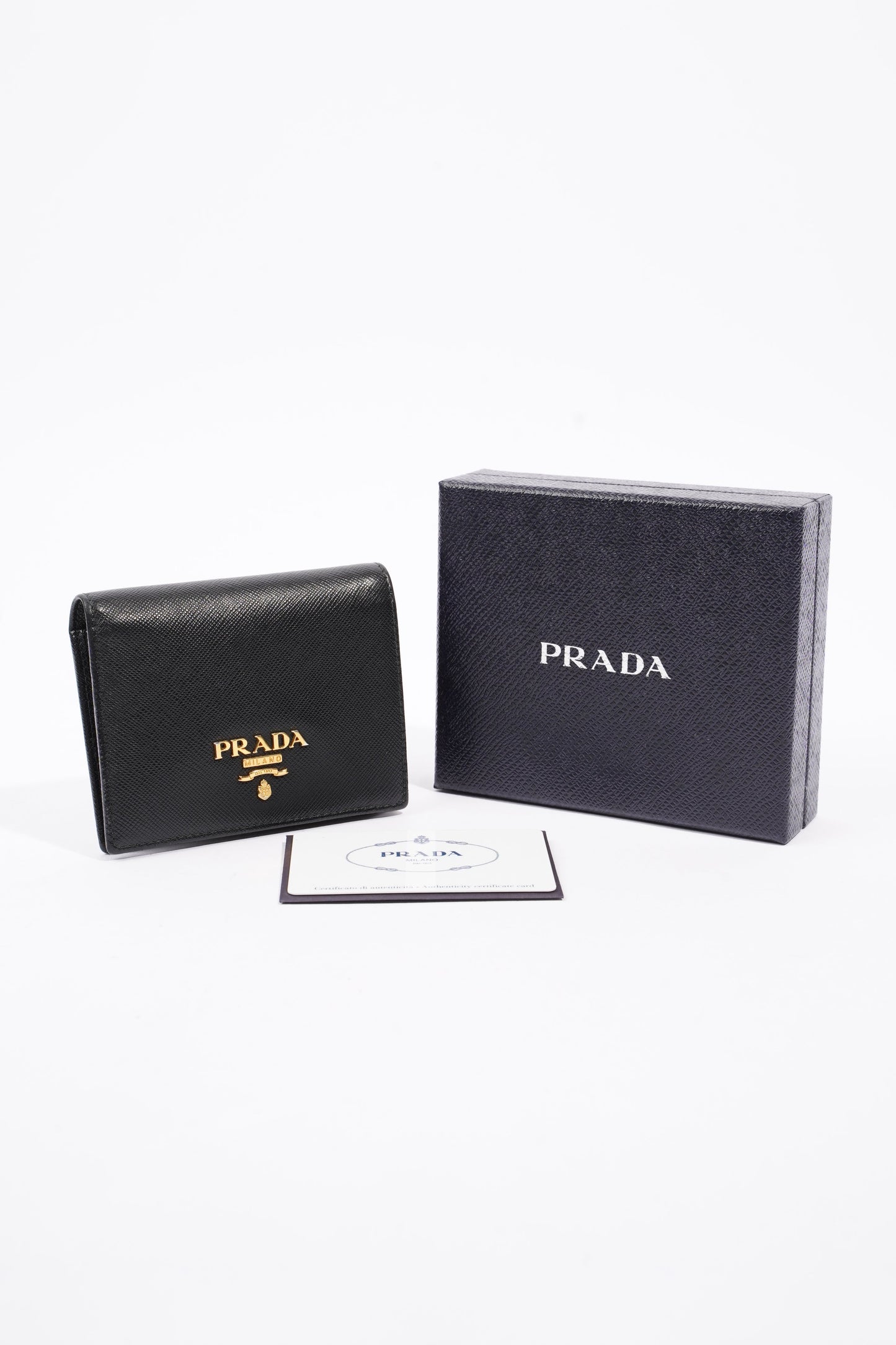 Prada Compact Wallet Black Saffiano Leather