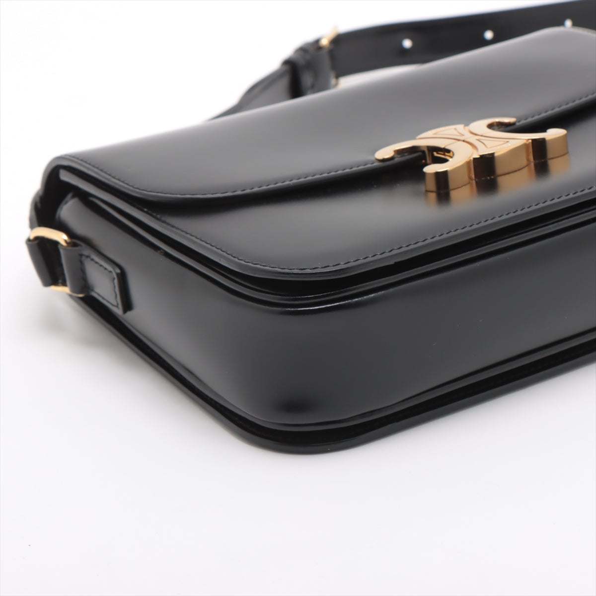 Celine Triomphe Teen Leather Shoulder Bag Black