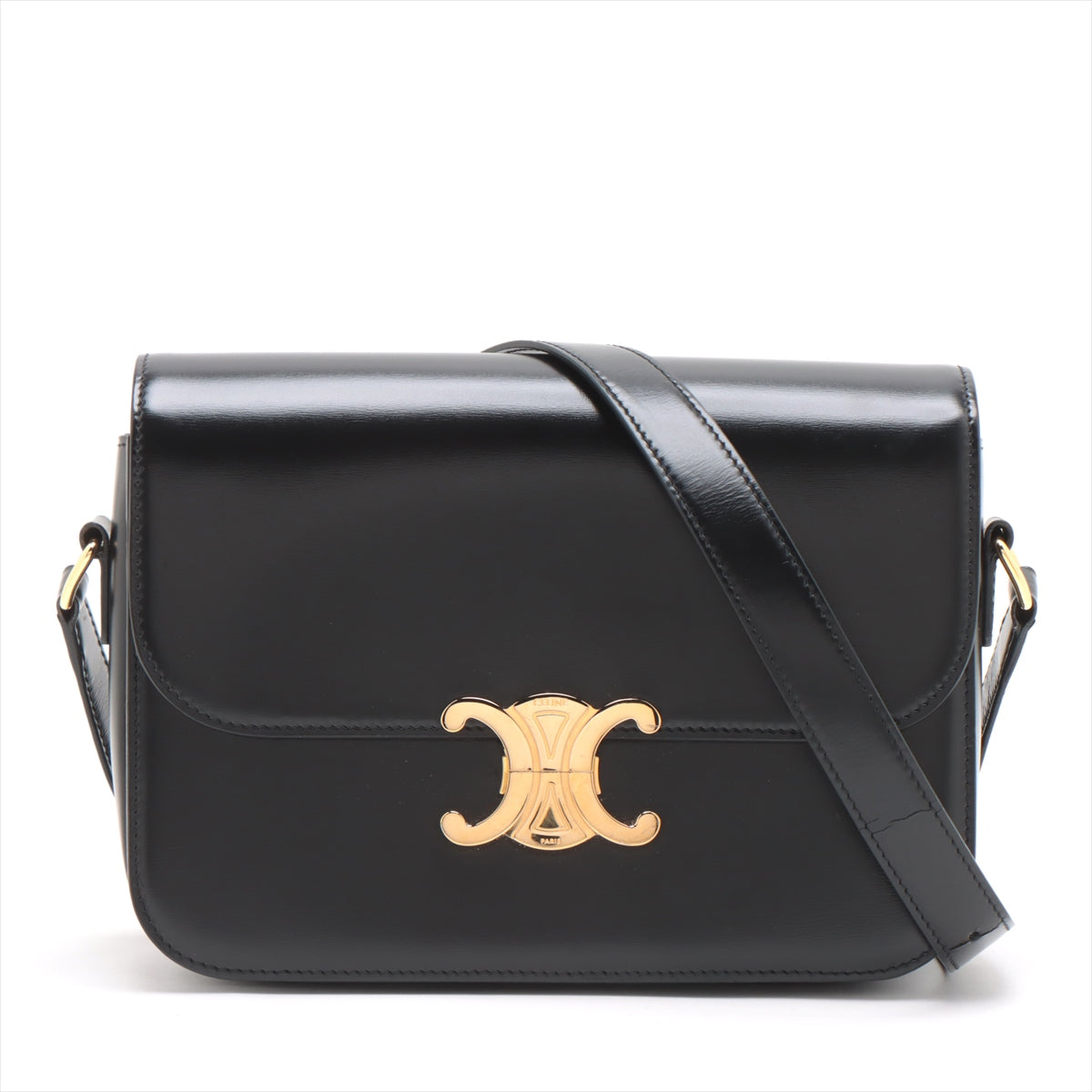 Celine Triomphe Teen Leather Shoulder Bag Black