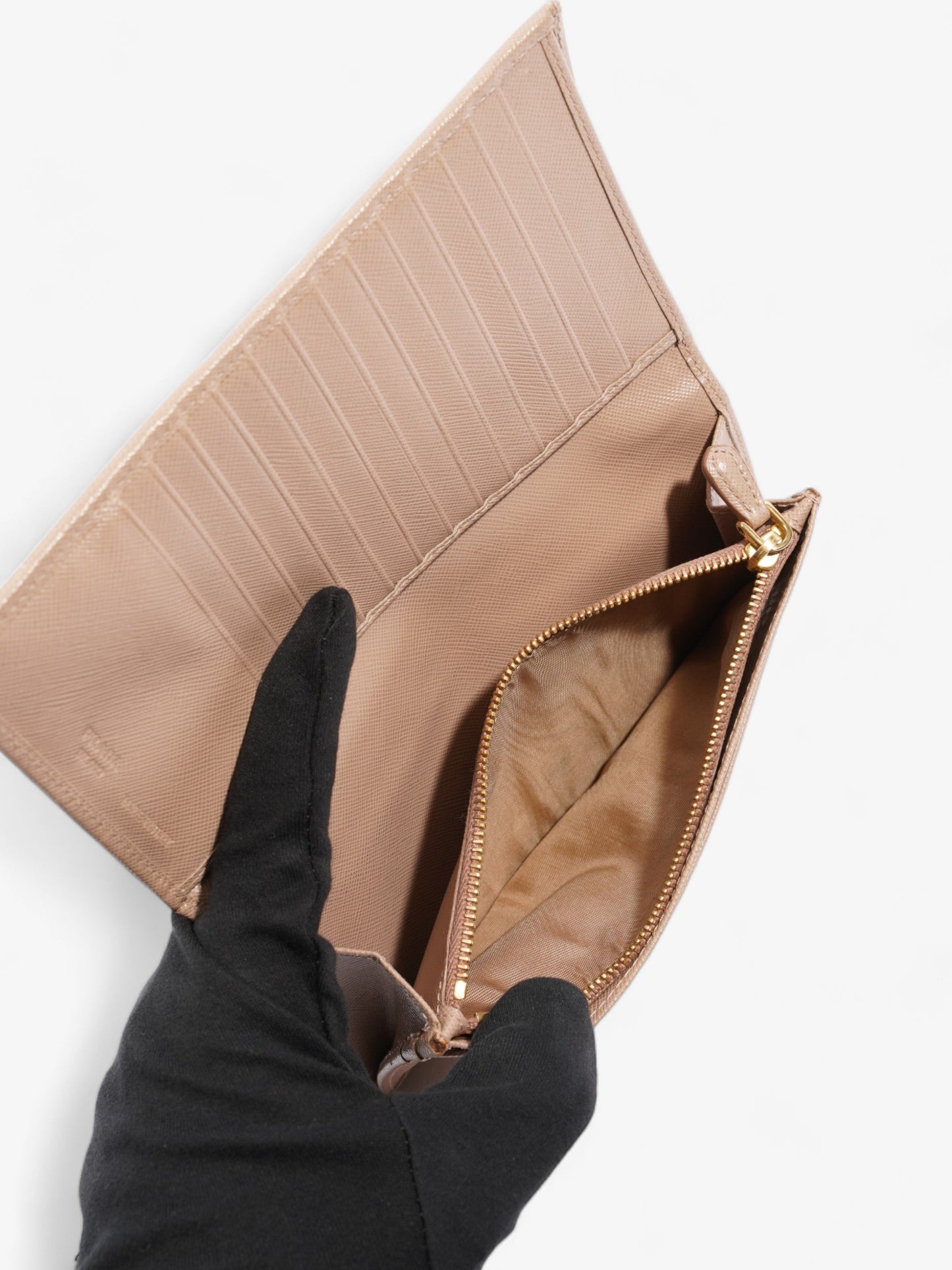 Prada Long Wallet Beige Saffiano Leather