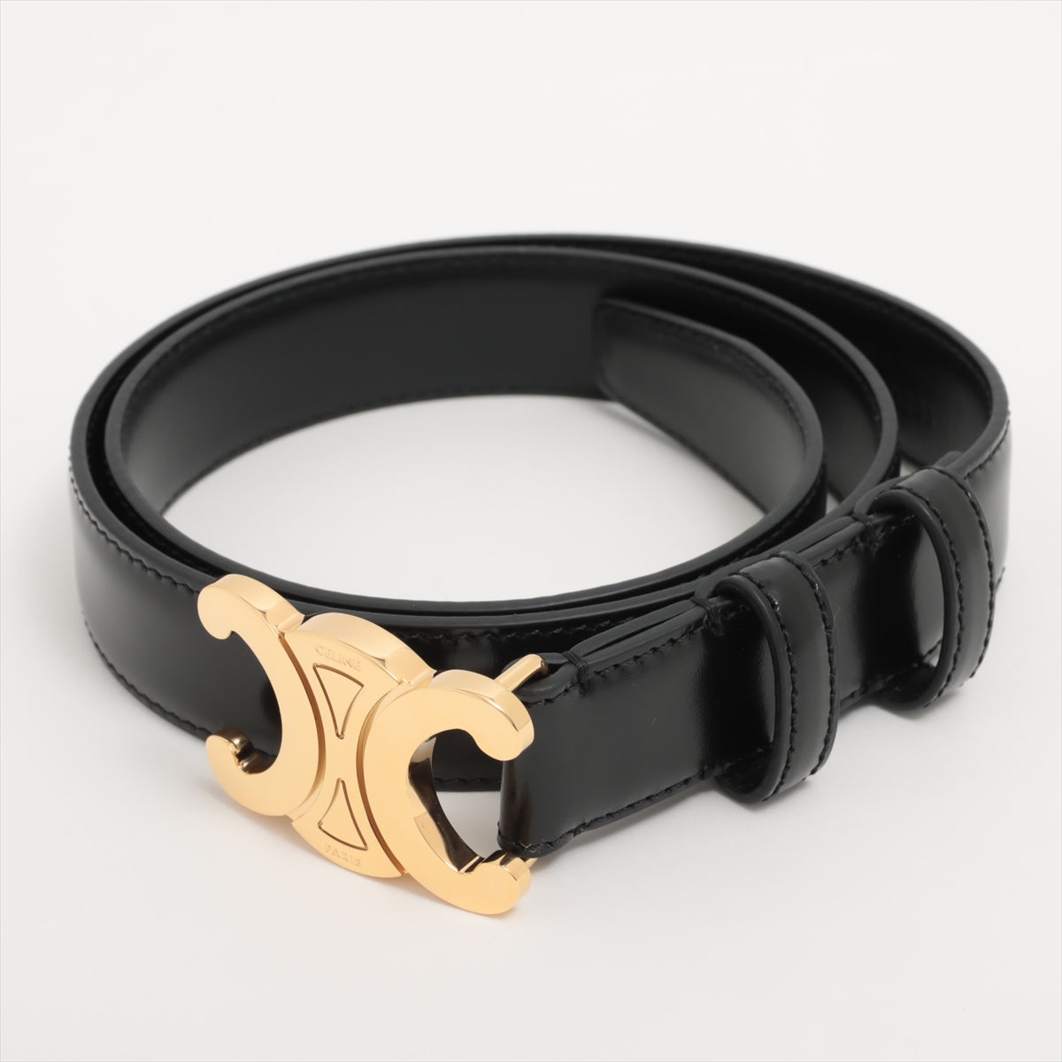 Celine Medium Triomphe Black Leather Belt Size 70