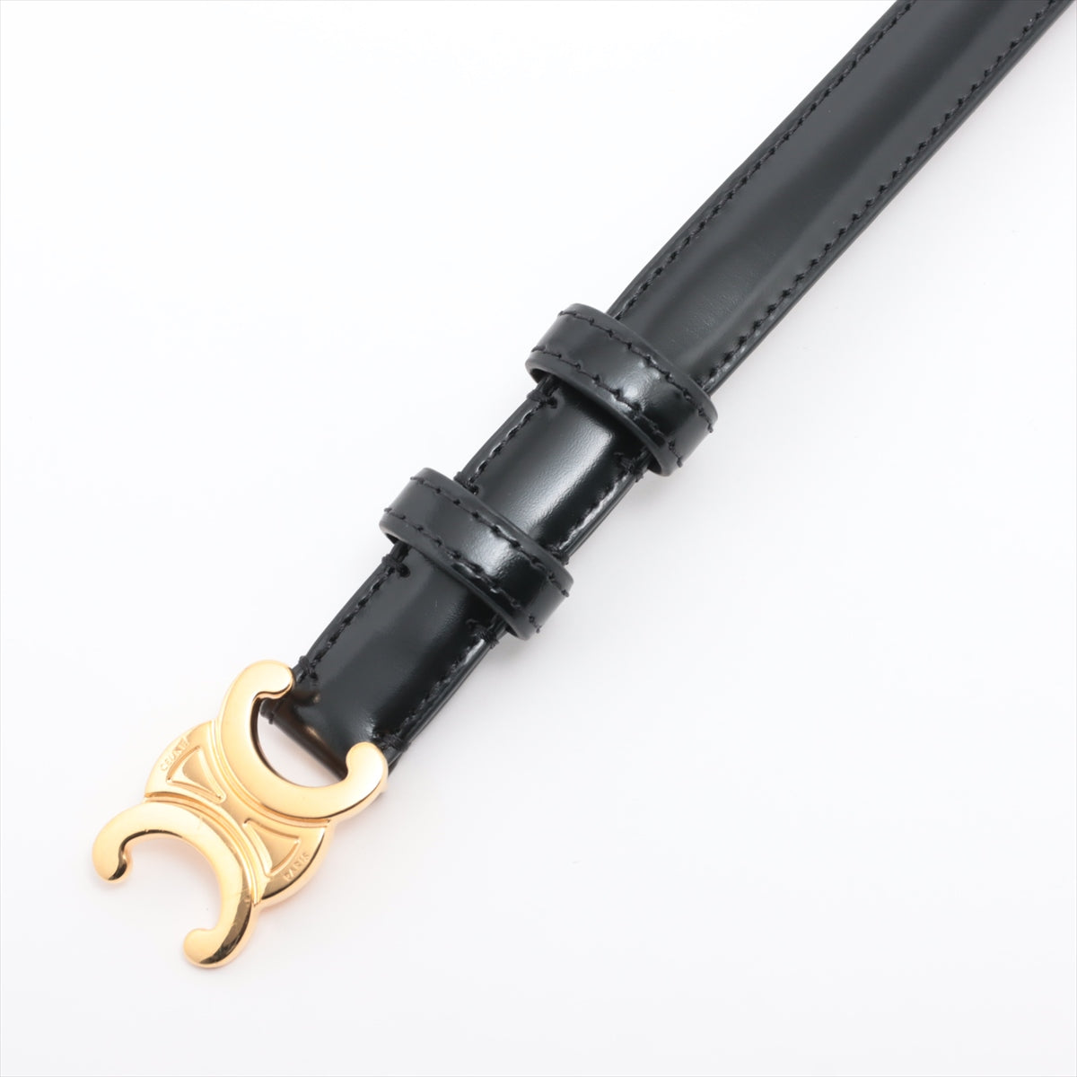 Celine Small Triomphe Black Leather Belt Size 70