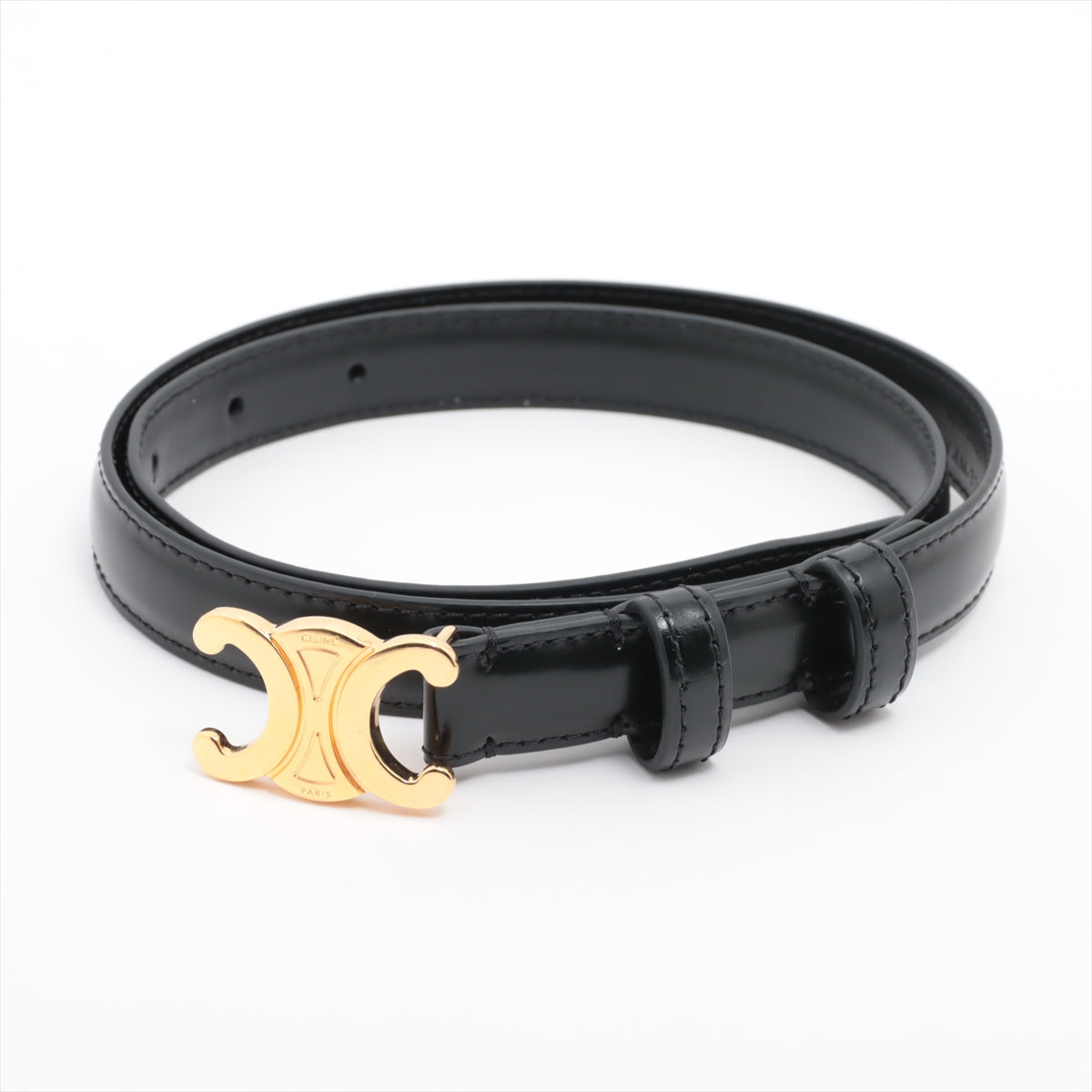 Celine Small Triomphe Black Leather Belt Size 70