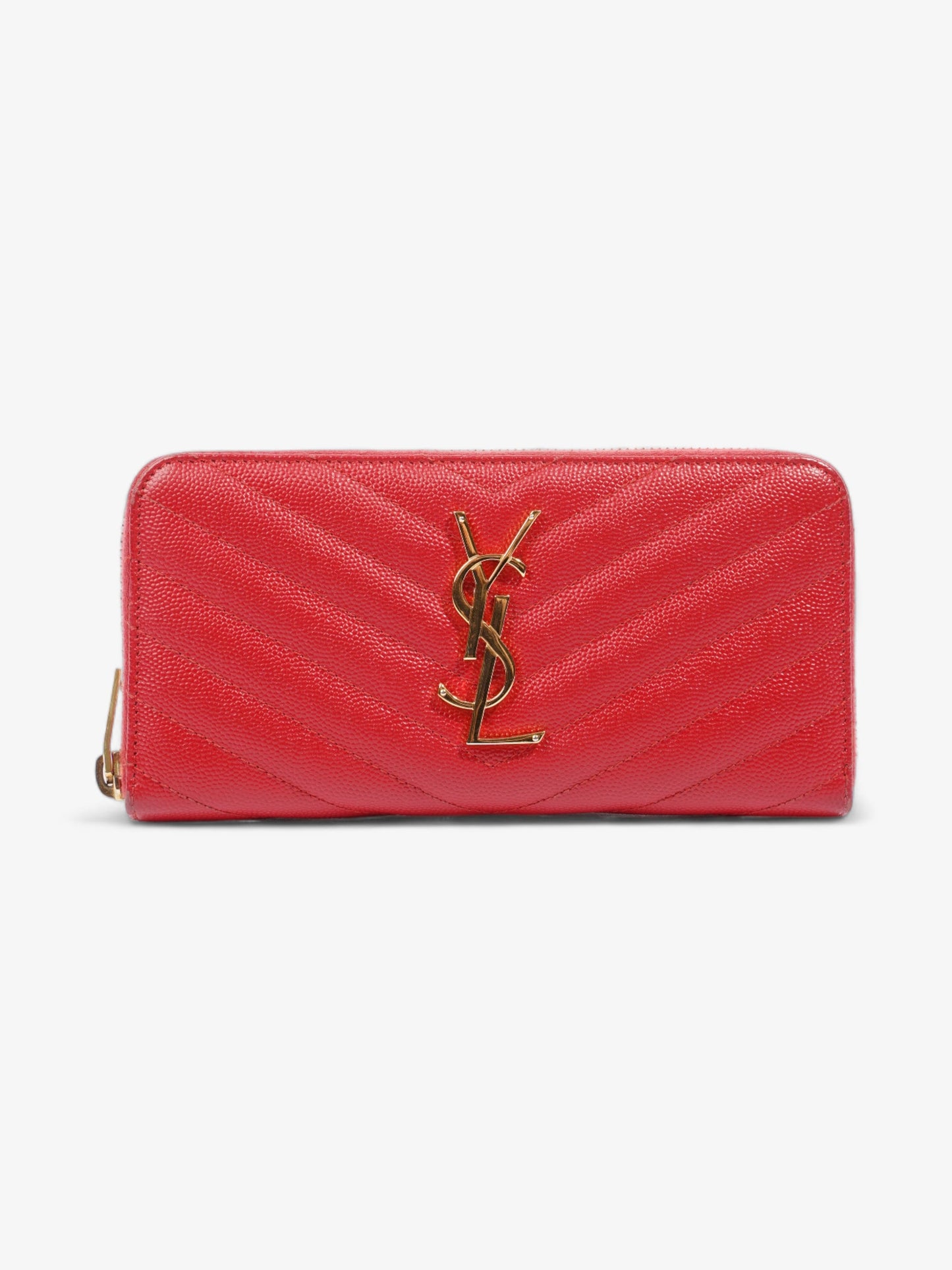 Saint Laurent Cassandra Long Wallet Red Grained Leather