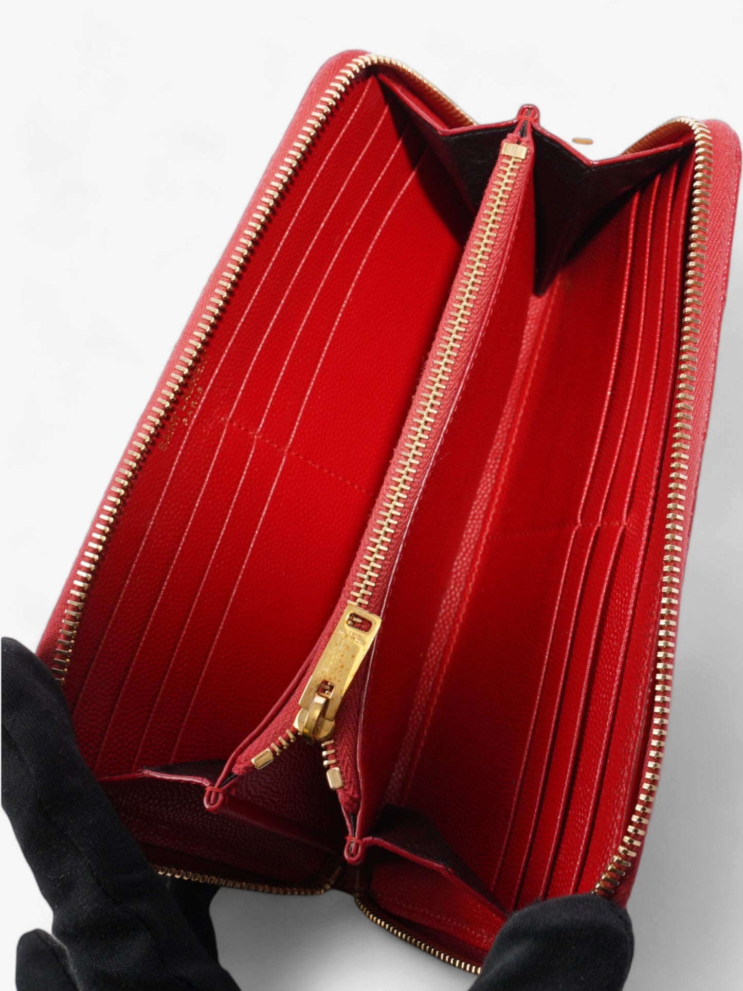 Saint Laurent Cassandra Long Wallet Red Grained Leather