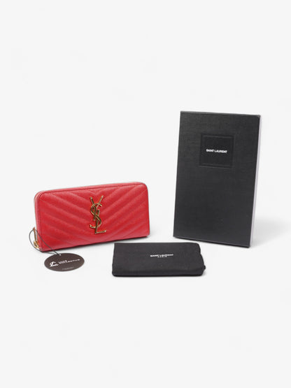 Saint Laurent Cassandra Long Wallet Red Grained Leather