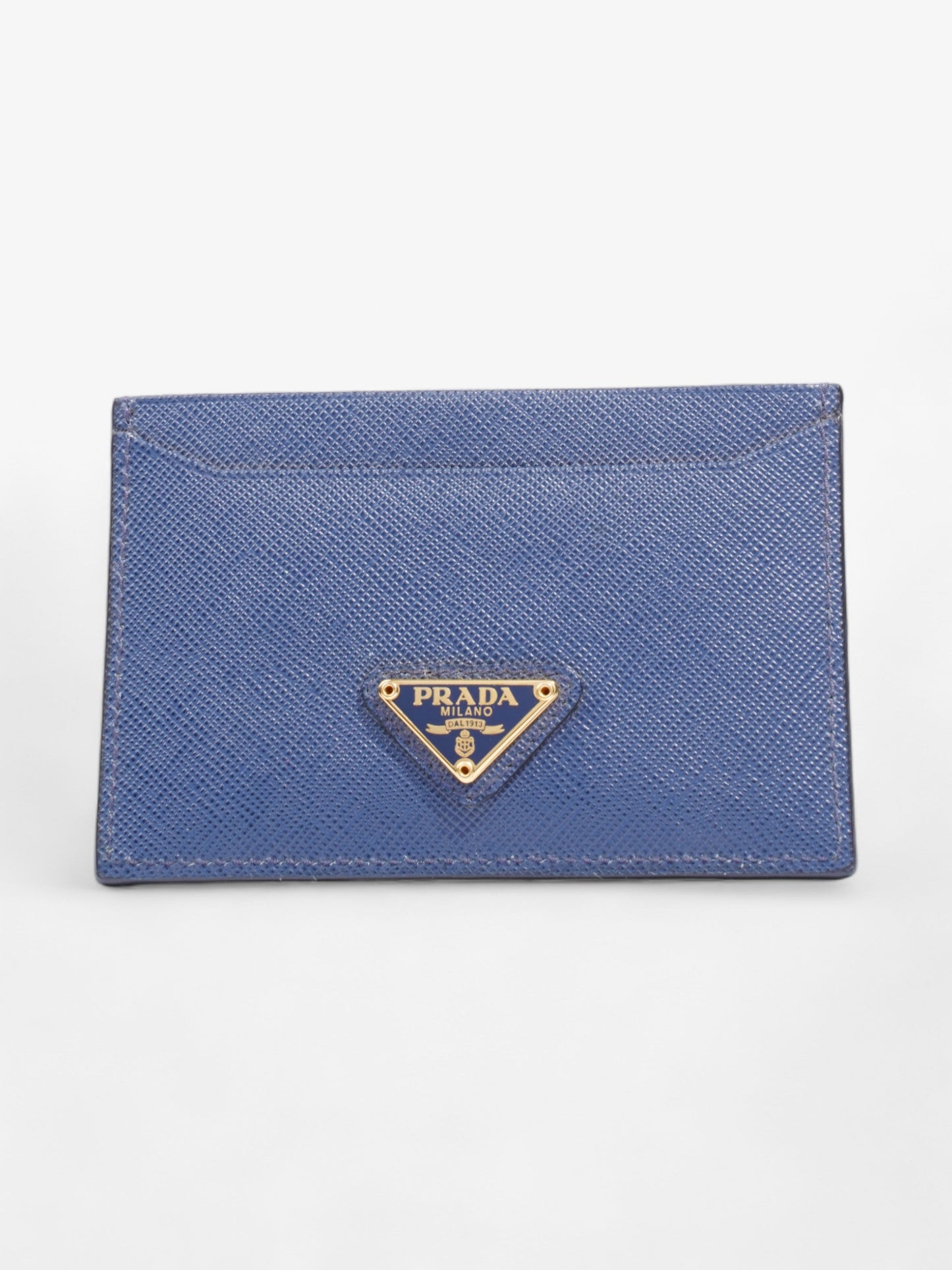 Prada Logo Card Case Wallet Navy Saffiano Leather