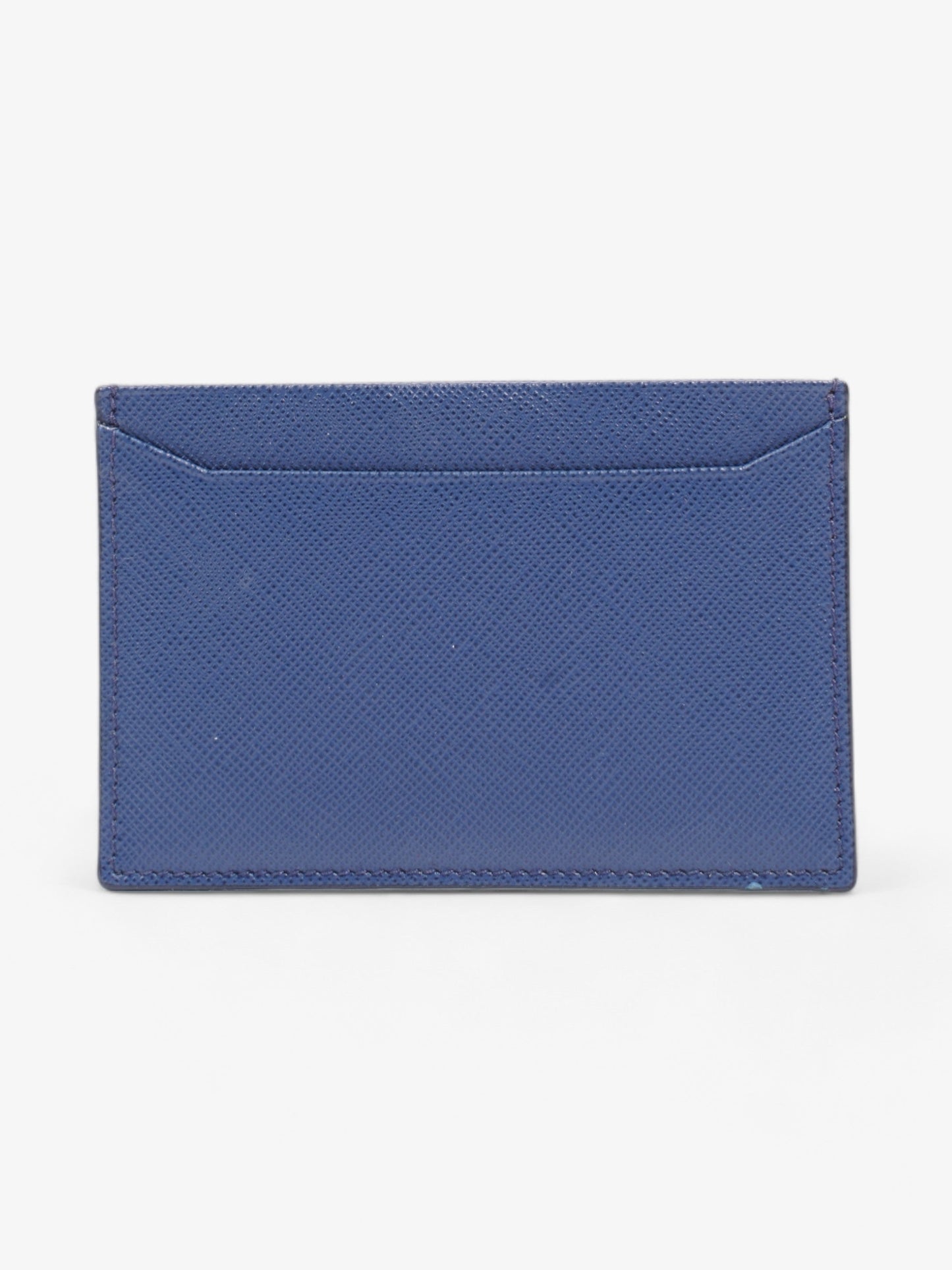 Prada Logo Card Case Wallet Navy Saffiano Leather