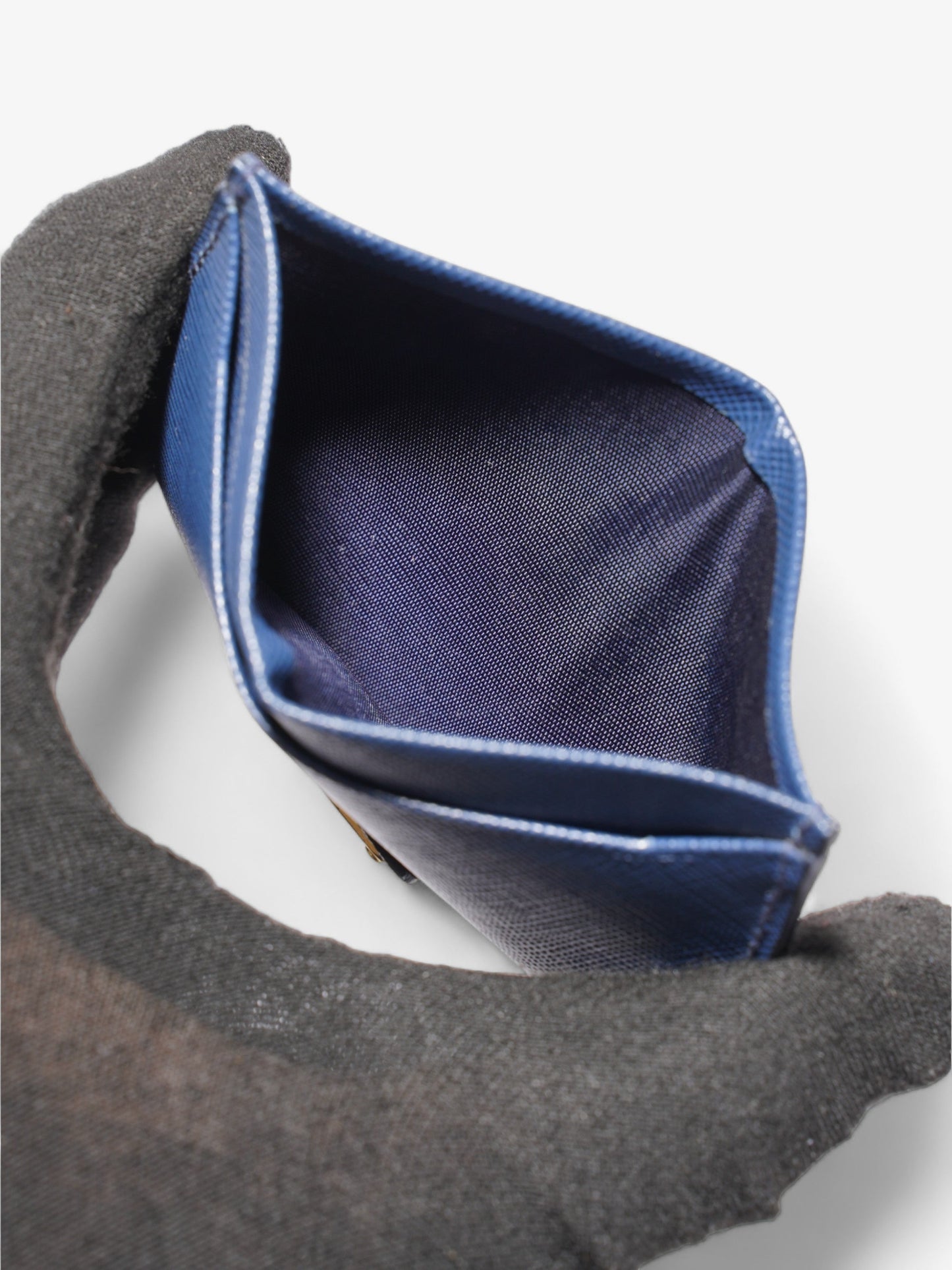 Prada Logo Card Case Wallet Navy Saffiano Leather
