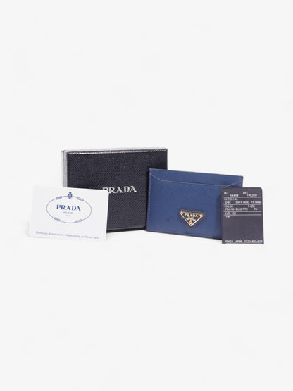 Prada Logo Card Case Wallet Navy Saffiano Leather