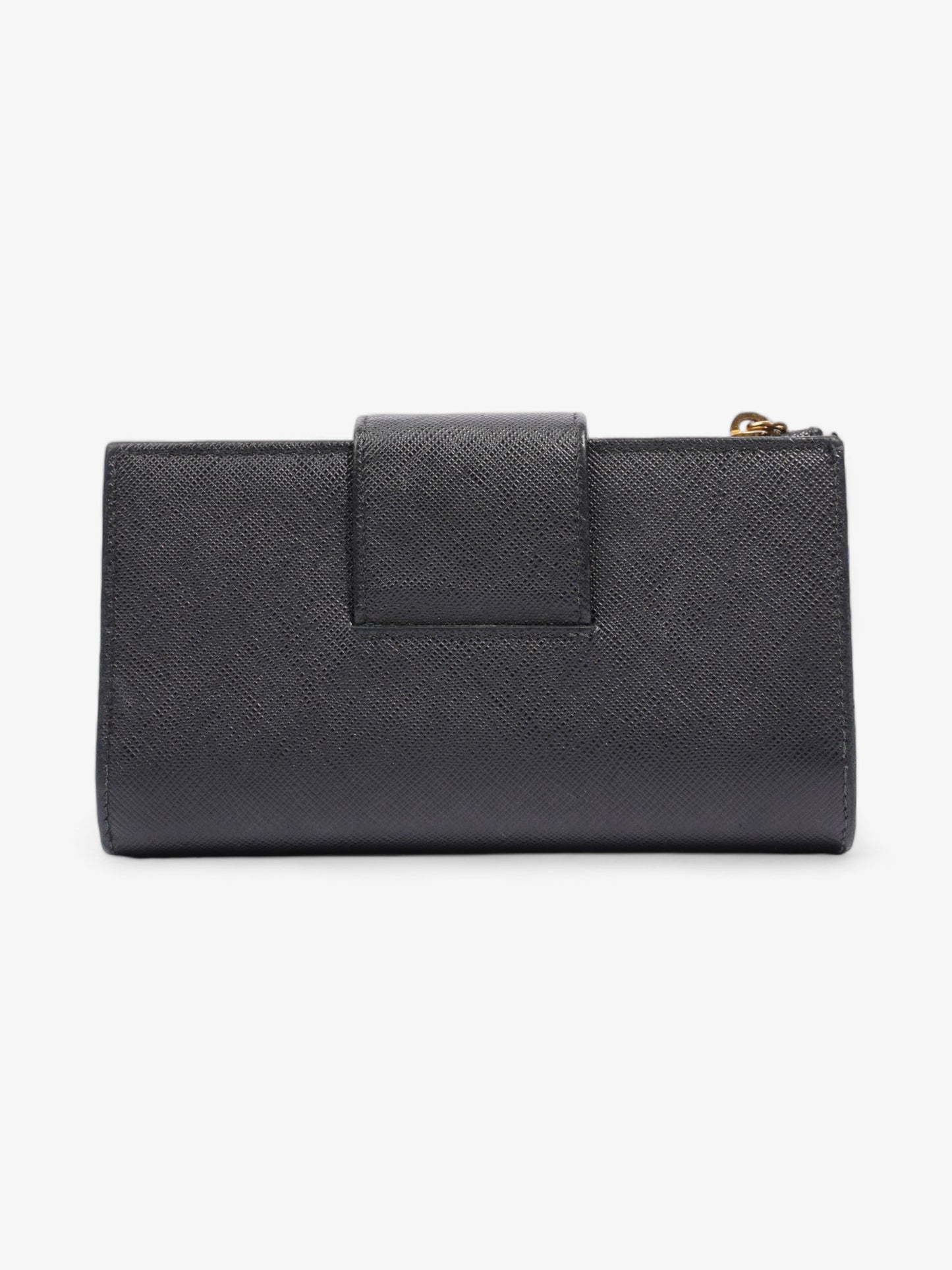 Prada Logo Buckle Wallet Black Saffiano Leather Medium