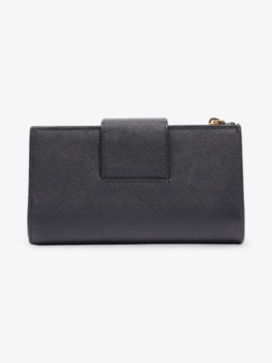 Prada Logo Buckle Wallet Black Saffiano Leather Medium