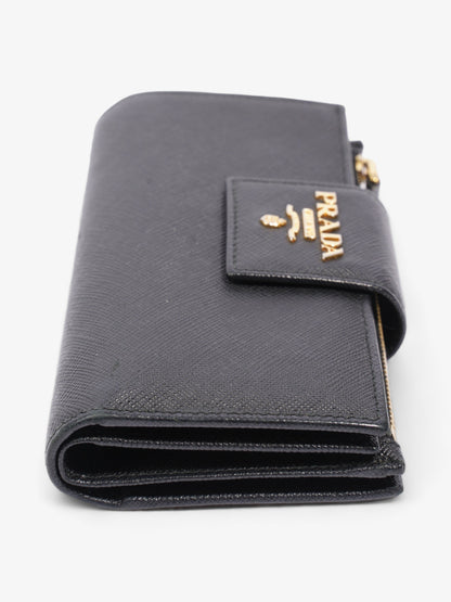 Prada Logo Buckle Wallet Black Saffiano Leather Medium