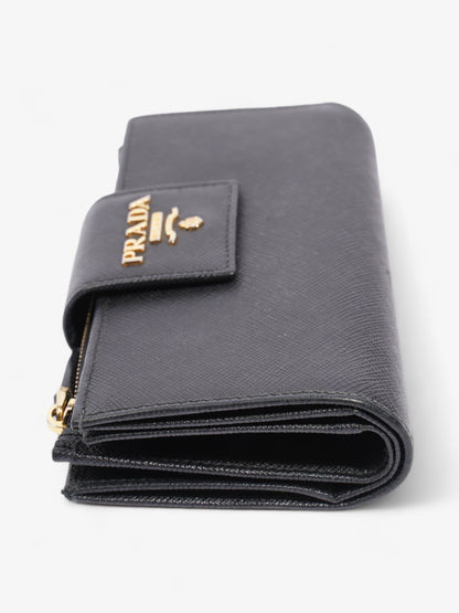 Prada Logo Buckle Wallet Black Saffiano Leather Medium
