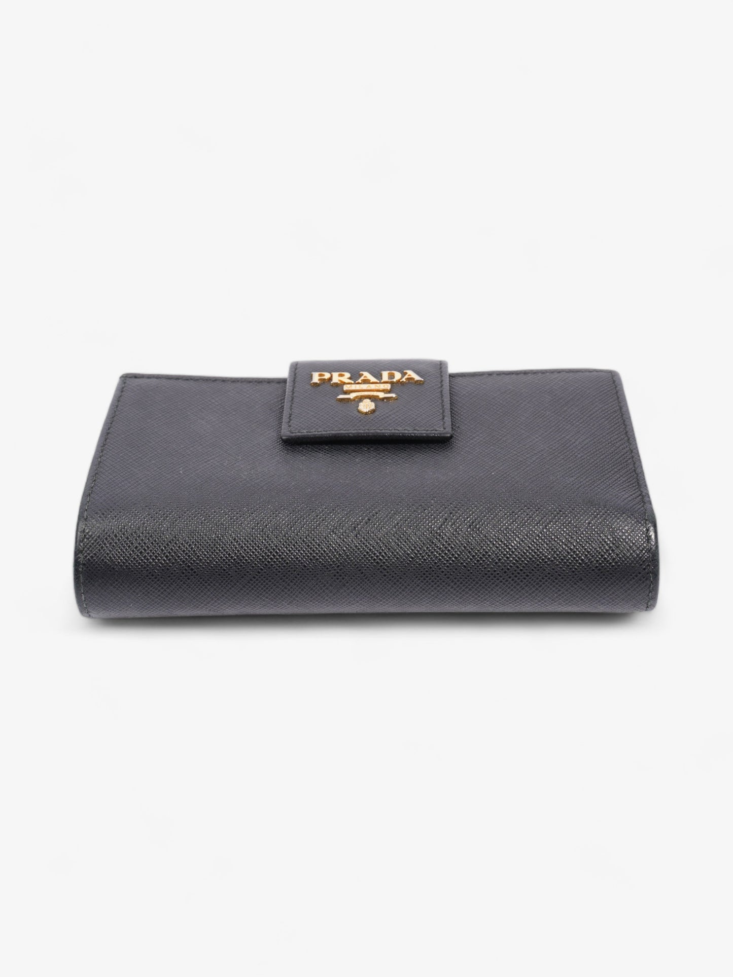 Prada Logo Buckle Wallet Black Saffiano Leather Medium