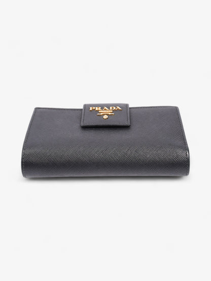 Prada Logo Buckle Wallet Black Saffiano Leather Medium