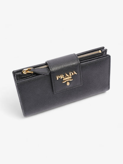 Prada Logo Buckle Wallet Black Saffiano Leather Medium