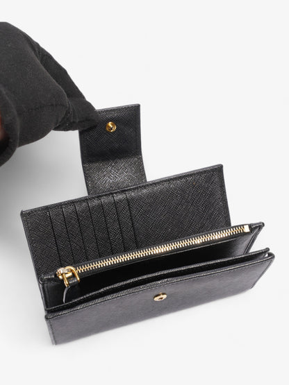 Prada Logo Buckle Wallet Black Saffiano Leather Medium