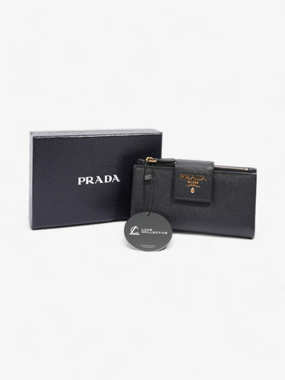Prada Logo Buckle Wallet Black Saffiano Leather Medium