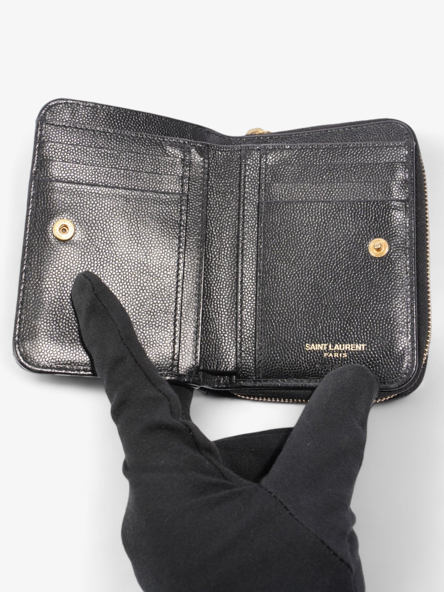 Saint Laurent Compact Zip Wallet Black Grained Leather