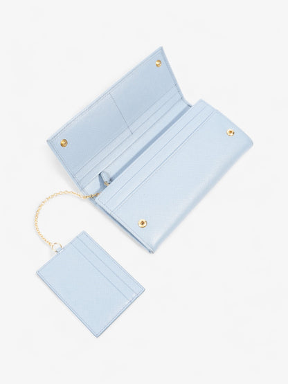 Prada Long Flap Wallet Light Blue Saffiano Leather