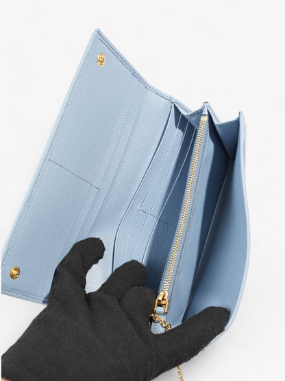 Prada Long Flap Wallet Light Blue Saffiano Leather
